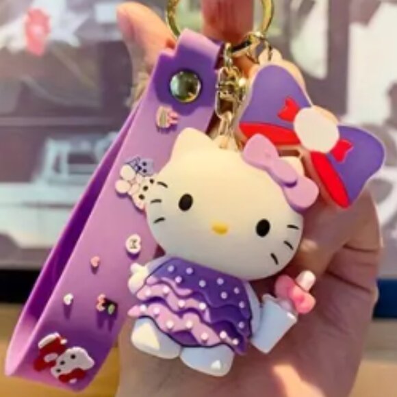 New Hello Kitty Keychain/Bag Charm in Purple Dress and White Polkadots - Picture 5 of 5